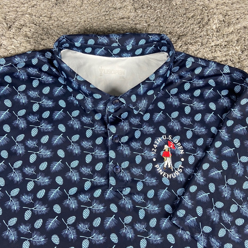 US Open 124th Pinehurst Golf Polo Men 3XL Blue Pinecone Performance Short Sleeve